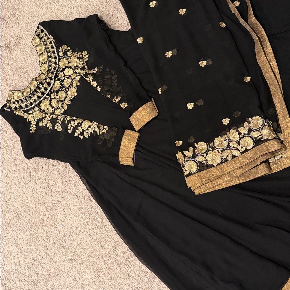 Elegant Black and Gold Embroidered 2 Piece Salwar Suit